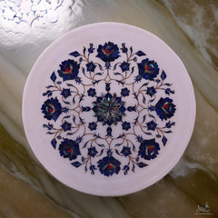 Buy Handcrafted White Marble Inlay Tabletop  Luxurious Floral Pietra Dura Design