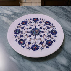 Buy Handcrafted White Marble Inlay Tabletop  Luxurious Floral Pietra Dura Design