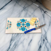 Luxury Marble Inlay Cutting Board β Elegant Blue Floral Design for Stylish Kitchens