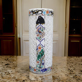 Handcrafted White Marble Lattice Vase with Intricate Inlay Artwork – Exotic Animal & Floral Design