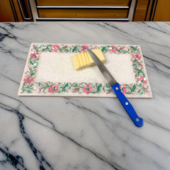 Luxury Marble Inlay Cutting Board – Elegant Blue Floral Design for Stylish Kitchens