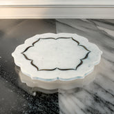 Elegant White Marble Decorative Tray β Handcrafted Lotus Design with Gold Inlay