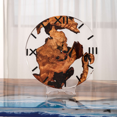 Handcrafted Epoxy Resin Wall Clock with Live Edge Cunninghamia Wood Modern Rustic Decor