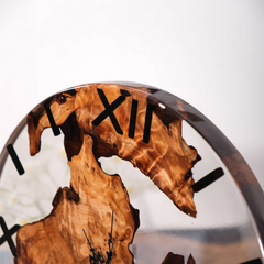 Handcrafted Epoxy Resin Wall Clock with Live Edge Cunninghamia Wood Modern Rustic Decor