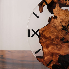Handcrafted Epoxy Resin Wall Clock with Live Edge Cunninghamia Wood Modern Rustic Decor