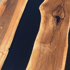 Modern Black Epoxy River Dining Table – Live Edge Walnut Beauty