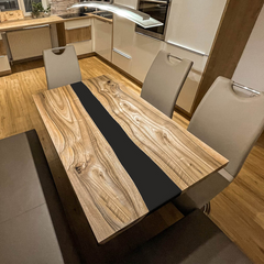 Table de rivière en résine époxy faite à la main avec un motif de vague turquoise, parfaite pour les maisons modernes