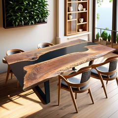 Luxury Live Edge Black Walnut River Table Handcrafted Epoxy Dining Masterpiece