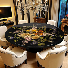Round Epoxy Resin Dining Table with Real Dried Floral Inlay Elegant Botanical Art Centerpiece