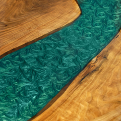 Elegant Green Epoxy River Dining Table Custom Live Edge Walnut Statement Piece