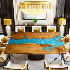 Luxury Blue Epoxy River Table Custom Live Edge Walnut Dining Table