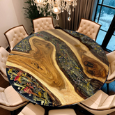 Custom Walnut & Epoxy Resin Round Dining Table with Embedded Dried Flowers