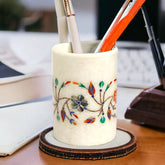 Handcrafted Marble Inlay Pen & Business Card Holder – Elegant Desk Organizer
