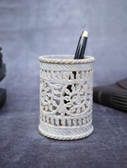 Handcrafted Soapstone Filigree Pen Holder Elegant Desk Organizer