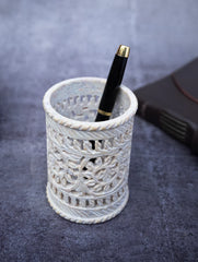 Handcrafted Soapstone Filigree Pen Holder Elegant Desk Organizer