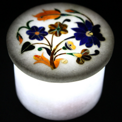 Antique-Style White Marble Jewelry Box with Marquetry Inlay – Elegant Storage USA