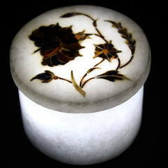 "Beautiful Natural Marble Inlay White Ring Box Inlaid with Paua Shell USA Seller