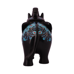 Black Marble Elephant Statue For Home Inlaid With Mother of Pearl