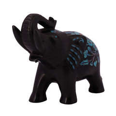 Black Marble Elephant Statue For Home Inlaid With Mother of Pearl