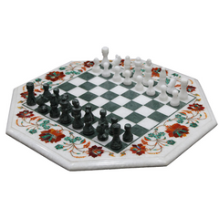 Marble Chess Board Game Set Inlay Green Checkbox