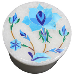Handmade Floral Design Inlaid White Marble Trinket Box