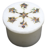 Natural Handmade White Marble Trinket Box with Unique Floral Inlay – Made in USA