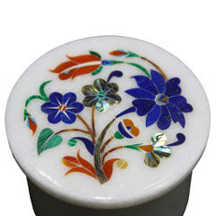 Antique-Style White Marble Jewelry Box with Marquetry Inlay – Elegant Storage USA