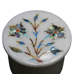 Handmade Natural Paua Shell Inlaid White Marble Trinket Box