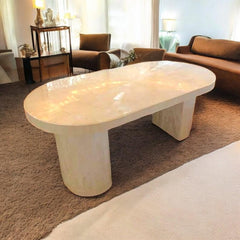 Natürlicher Labradorit-Steintisch mit polierter, schillernder Oberfläche. Atemberaubende handgefertigte Möbel.