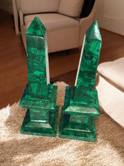 Malachite Obelisk Tower Handcrafted Decorative Green Stone Sculpture for Luxury Interiors & Spiritual Harmony