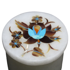 Handmade White Marble Ring Box with Floral Gemstone Pietra Dura Inlay Sell in Usa