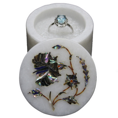 "Beautiful Natural Marble Inlay White Ring Box Inlaid with Paua Shell USA Seller