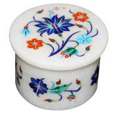 Elegant White Marble Jewelry Box with Colorful Floral Inlay Design for Decorative Storage