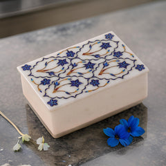 Handcrafted White Marble Inlay Jewelry Box – Elegant Floral Design | USA Sale