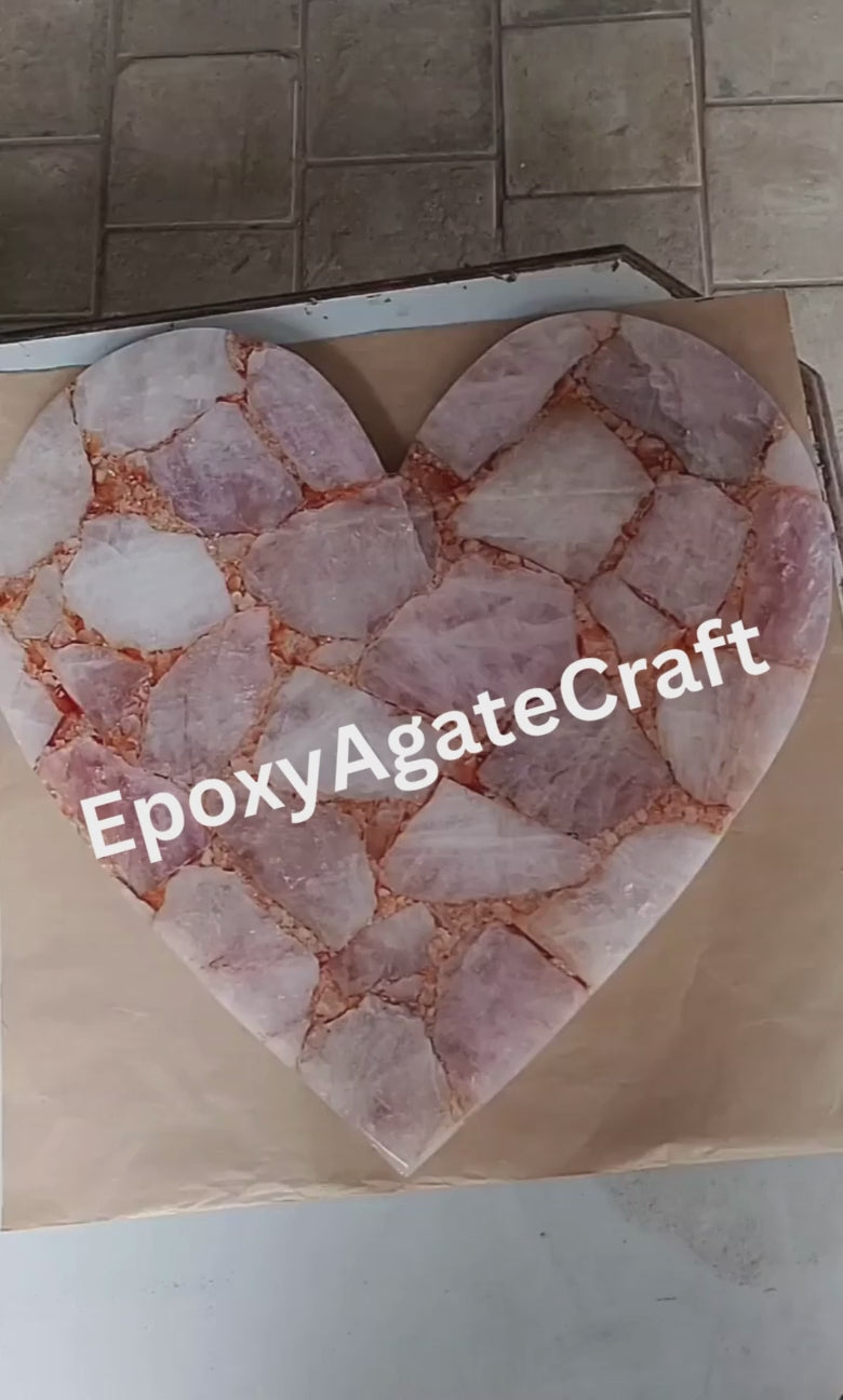 Heart Rose Quartz End Table Top Centrepiece For Living Room Decor