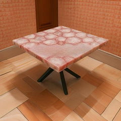 Square Pink Agate Epoxy Resin Table with Metal Legs – Handmade Statement Piece