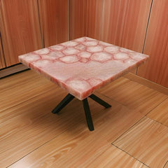 Square Pink Agate Epoxy Resin Table with Metal Legs – Handmade Statement Piece