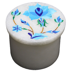 Handmade Floral Design Inlaid White Marble Trinket Box
