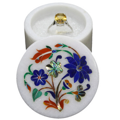 Antique-Style White Marble Jewelry Box with Marquetry Inlay – Elegant Storage USA