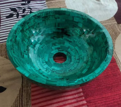 Luxurious Malachite Stone Sink Hand-Crafted Stone Mosaic Opulent Stone-Inlaid Washbasin Vessel Sink