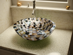 Handcrafted Mother-of-Pearl Sink Shell Mosaic With Unique Bathroom Vanity Vessel Basin