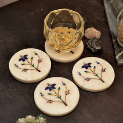 Timeless Charm Handcrafted Marble Coasters with Delicate Floral Inlays