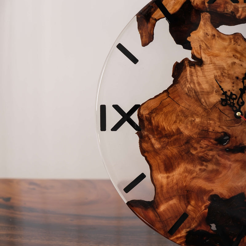 Handcrafted Epoxy Resin Wall Clock with Live Edge Cunninghamia Wood  Modern Rustic Decor