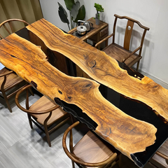 Custom Black Epoxy River Dining Table  Live Edge Walnut Modern Luxury Piece
