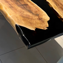Custom Black Epoxy River Dining Table  Live Edge Walnut Modern Luxury Piece
