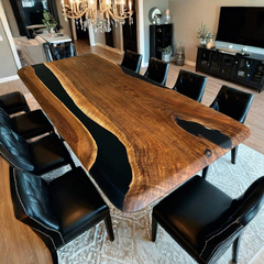 Elegant Black Epoxy River Dining Table Live Edge Walnut Luxury Conference or Dining Centerpiece