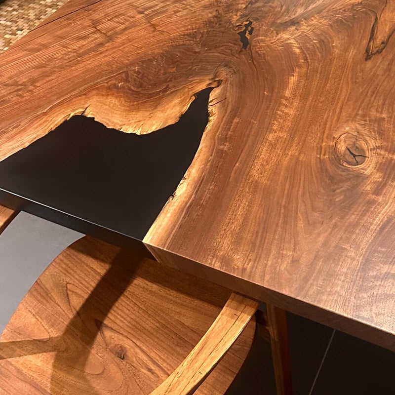 Grand Black Epoxy River Conference Table Live Edge Walnut Luxury Statement Piece For Office and Home Use