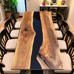 Table de rivière en résine époxy faite à la main avec un motif de vague turquoise, parfaite pour les maisons modernes