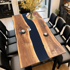 Table de rivière en résine époxy faite à la main avec un motif de vague turquoise, parfaite pour les maisons modernes
