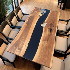 Table de rivière en résine époxy faite à la main avec un motif de vague turquoise, parfaite pour les maisons modernes